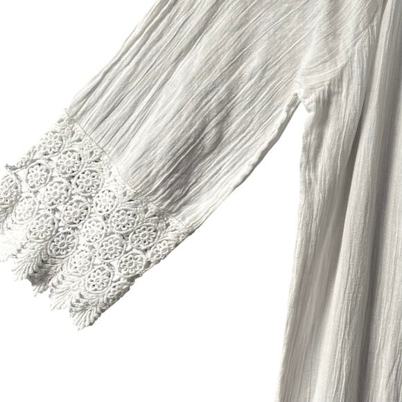 Blue Island Lace Border Sleeves and Hem Long Sleeve Swim Cover-Up  Women S White - Picture 3 of 10